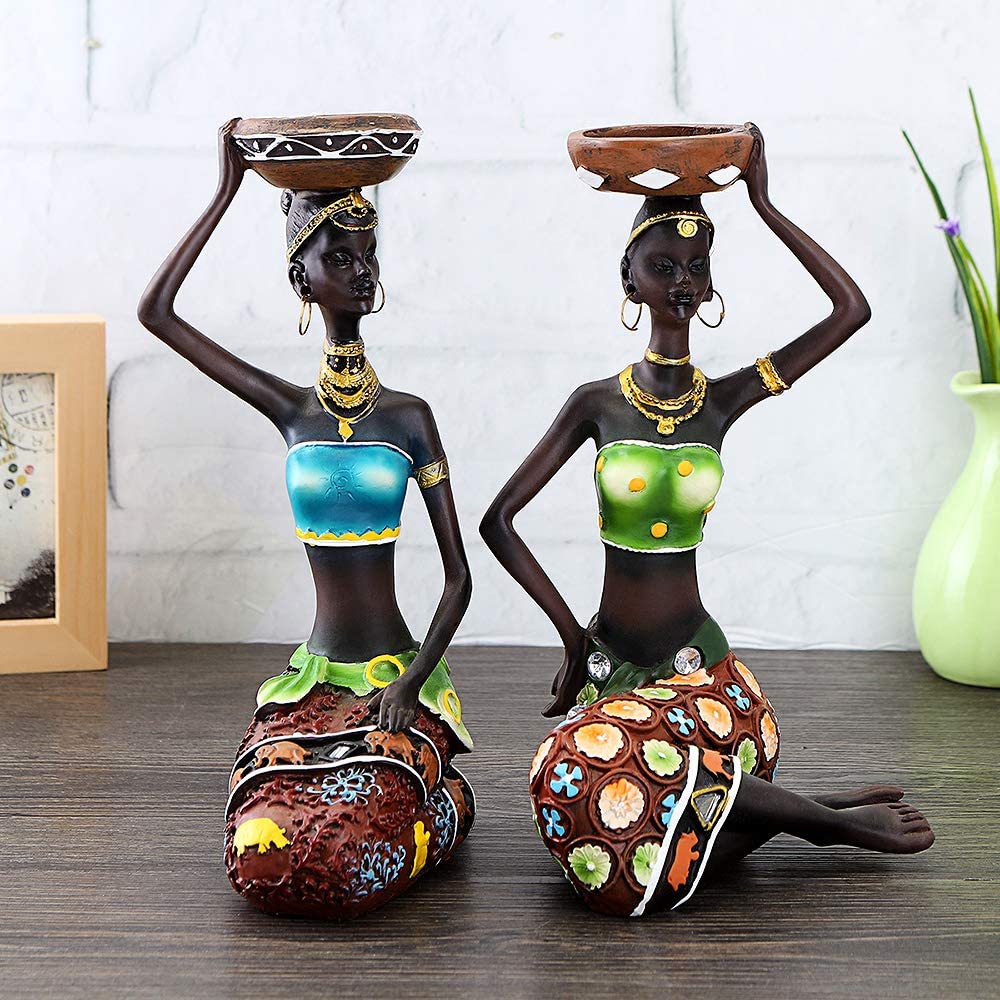 African Women Candle Holder Sculpture