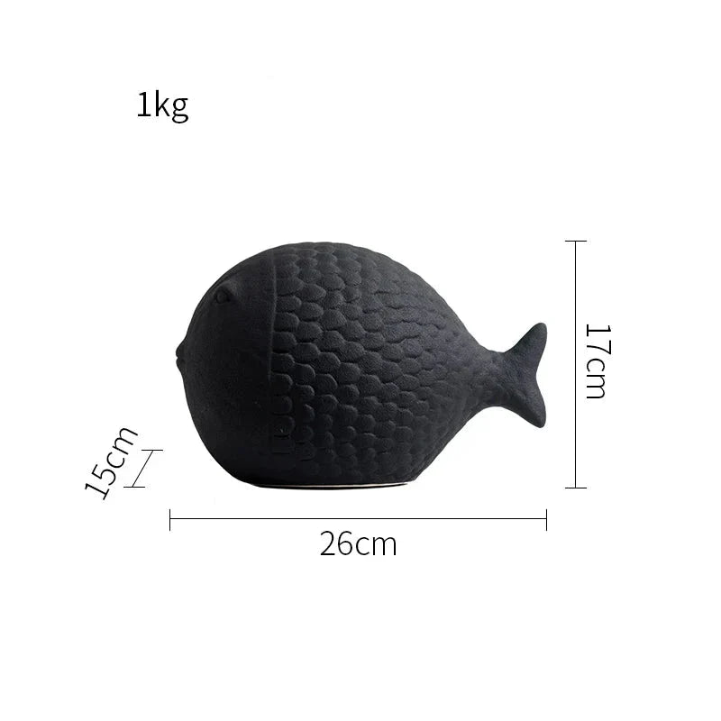 Black and White Ceramic Fish Sculpture