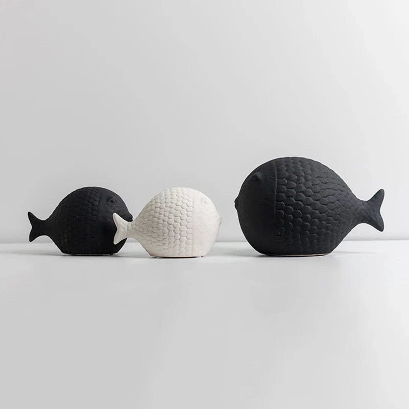 Black and White Ceramic Fish Sculpture
