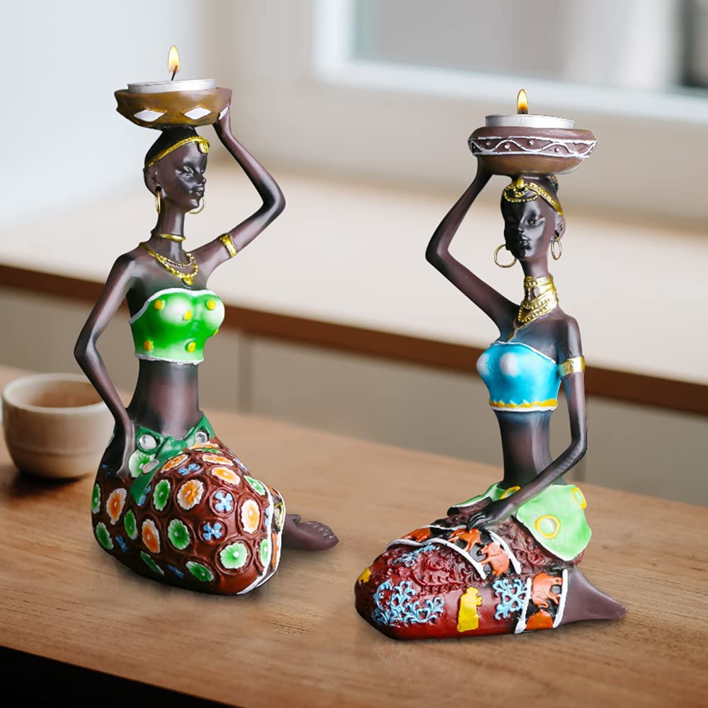 African Women Candle Holder Sculpture