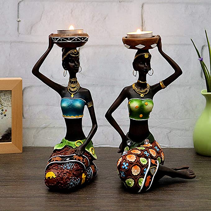 African Women Candle Holder Sculpture