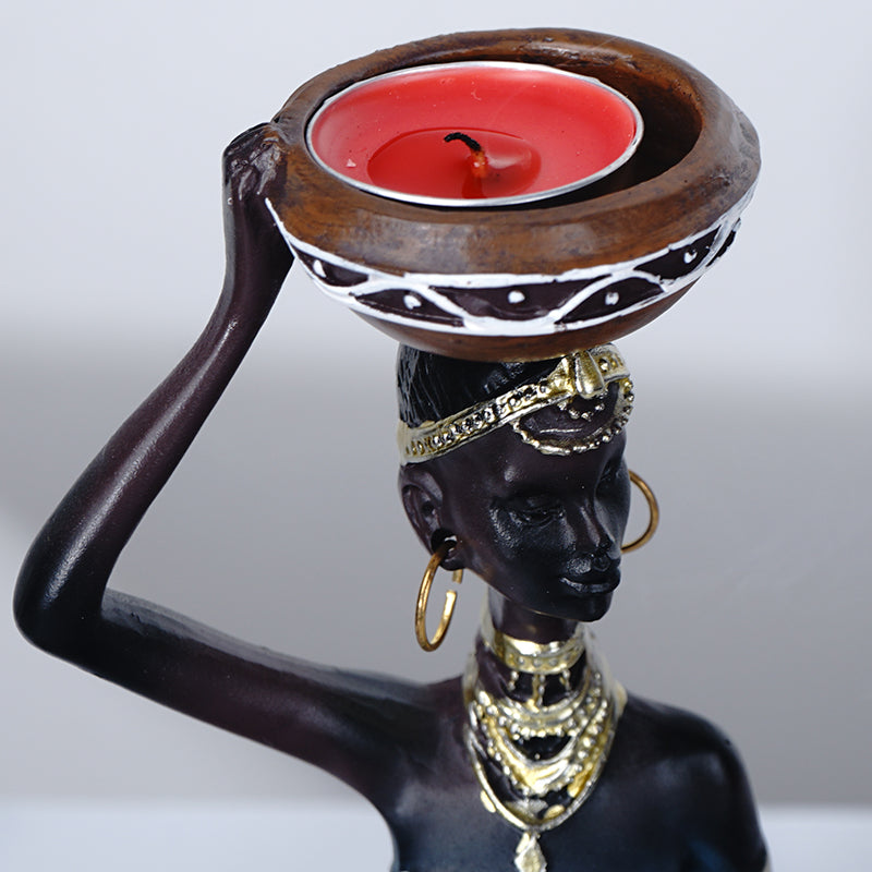 African Women Candle Holder Sculpture